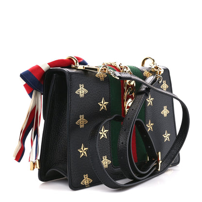 Gucci Textured Calfskin Bee Star Print Small Sylvie Shoulder Bag Black 3 of 11