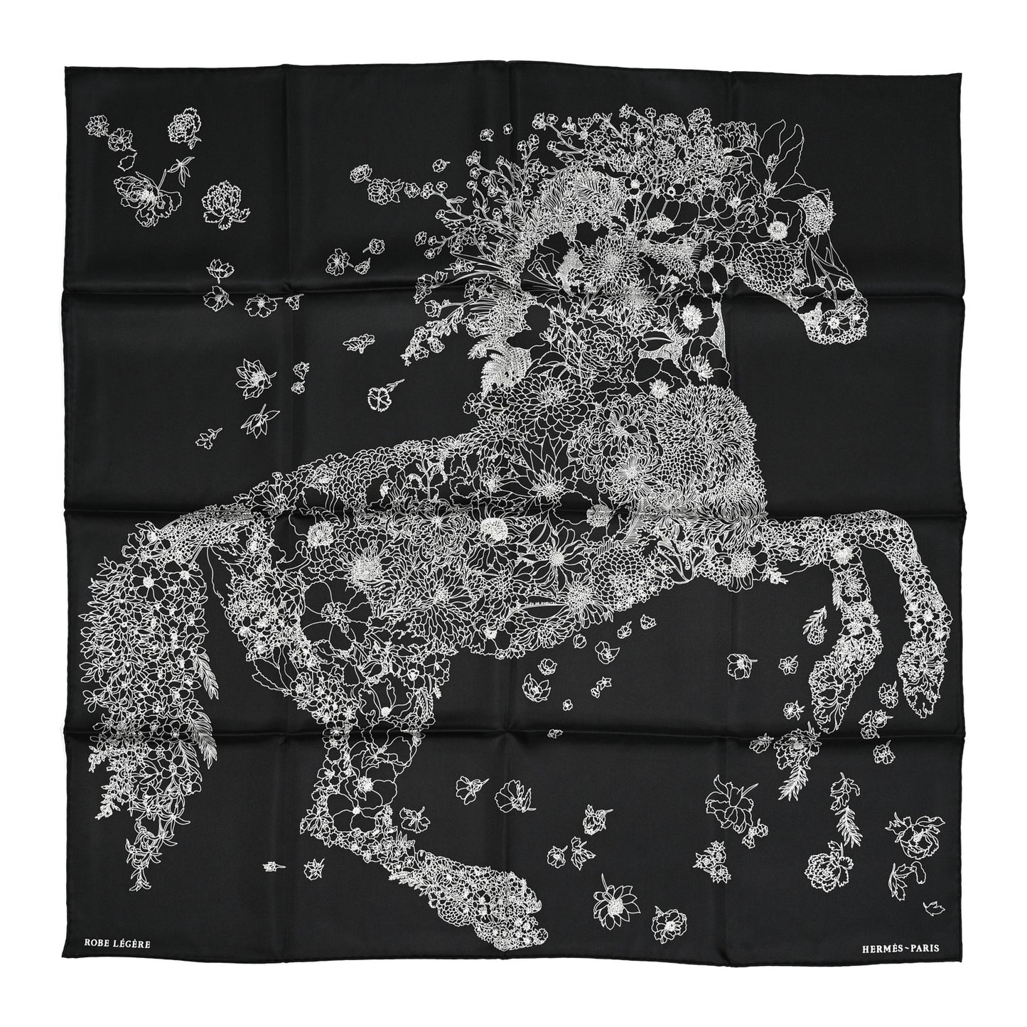 Silk Twill Robe Legere Scarf 90 Black White