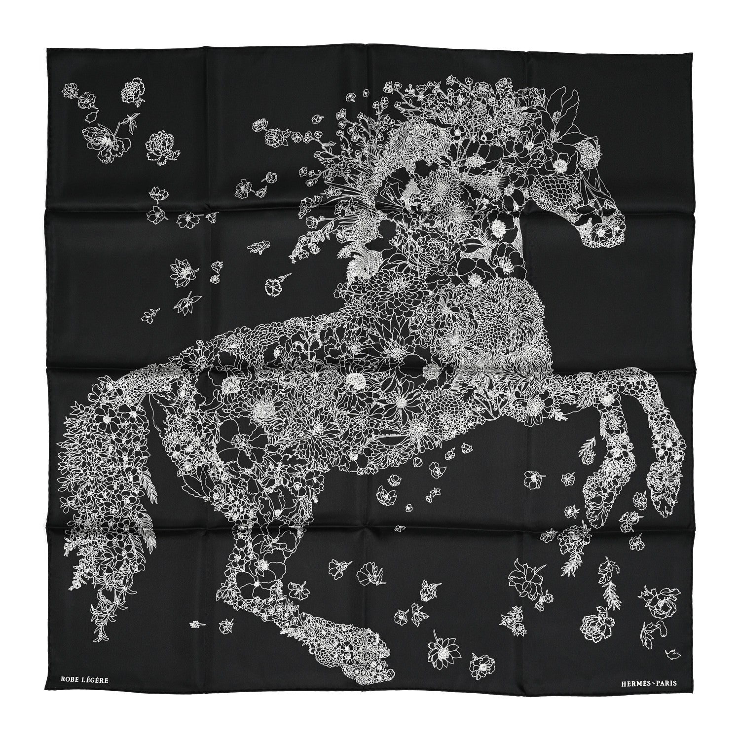 Hermes Silk Twill Robe Legere Scarf 90 Black White 1 of 6