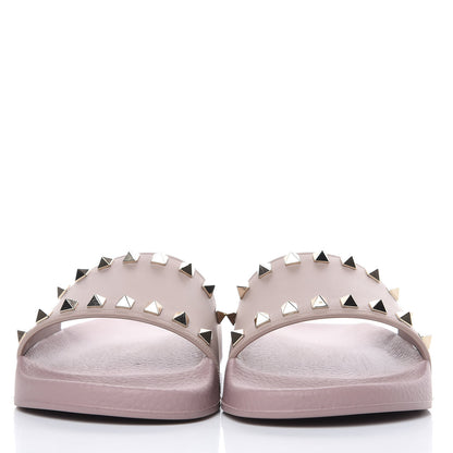 Valentino Garavani Rubber Rockstud Slide Sandals 37 Poudre 2 of 9