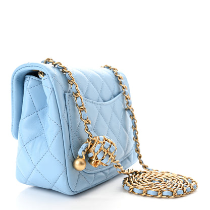 Chanel Lambskin Quilted Mini Pearl Crush Flap Light Blue 3 of 11