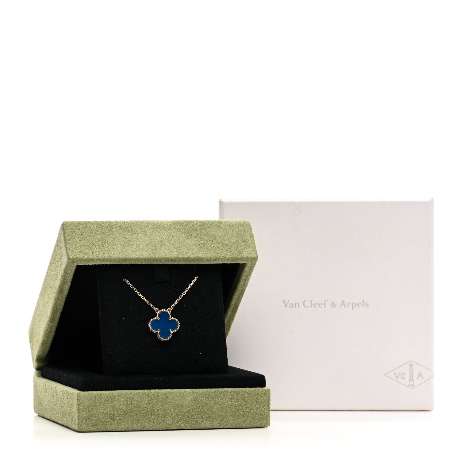 Van Cleef & Arpels 18K Yellow Gold Blue Agate Vintage Alhambra Pendant Necklace 5 of 5