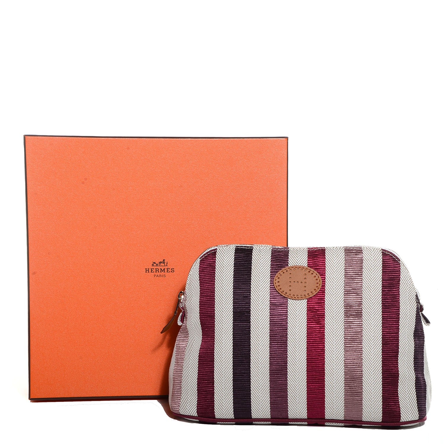 Hermes Cotton Viscose Striped Bolide Toiletry Case MM 9 of 9