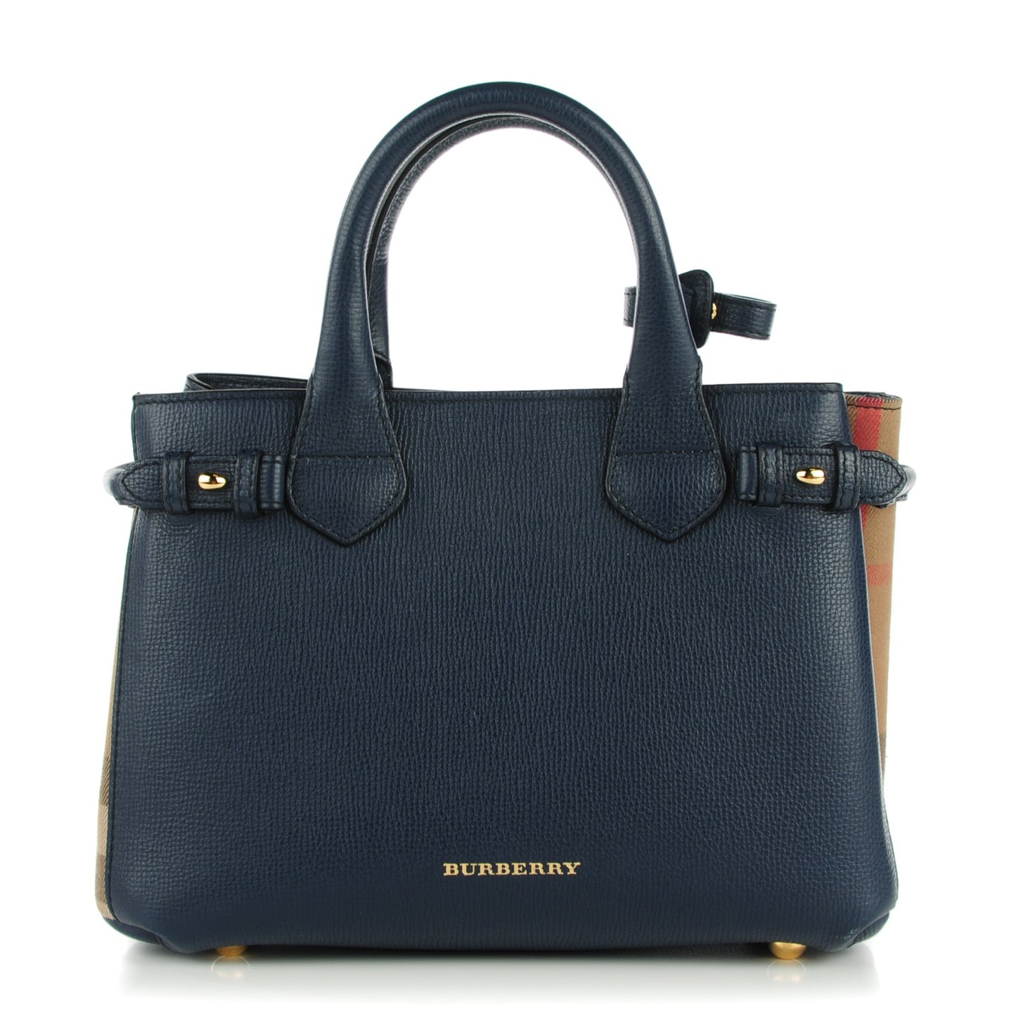 Grainy Calfskin House Check Small Banner Tote Ink Blue