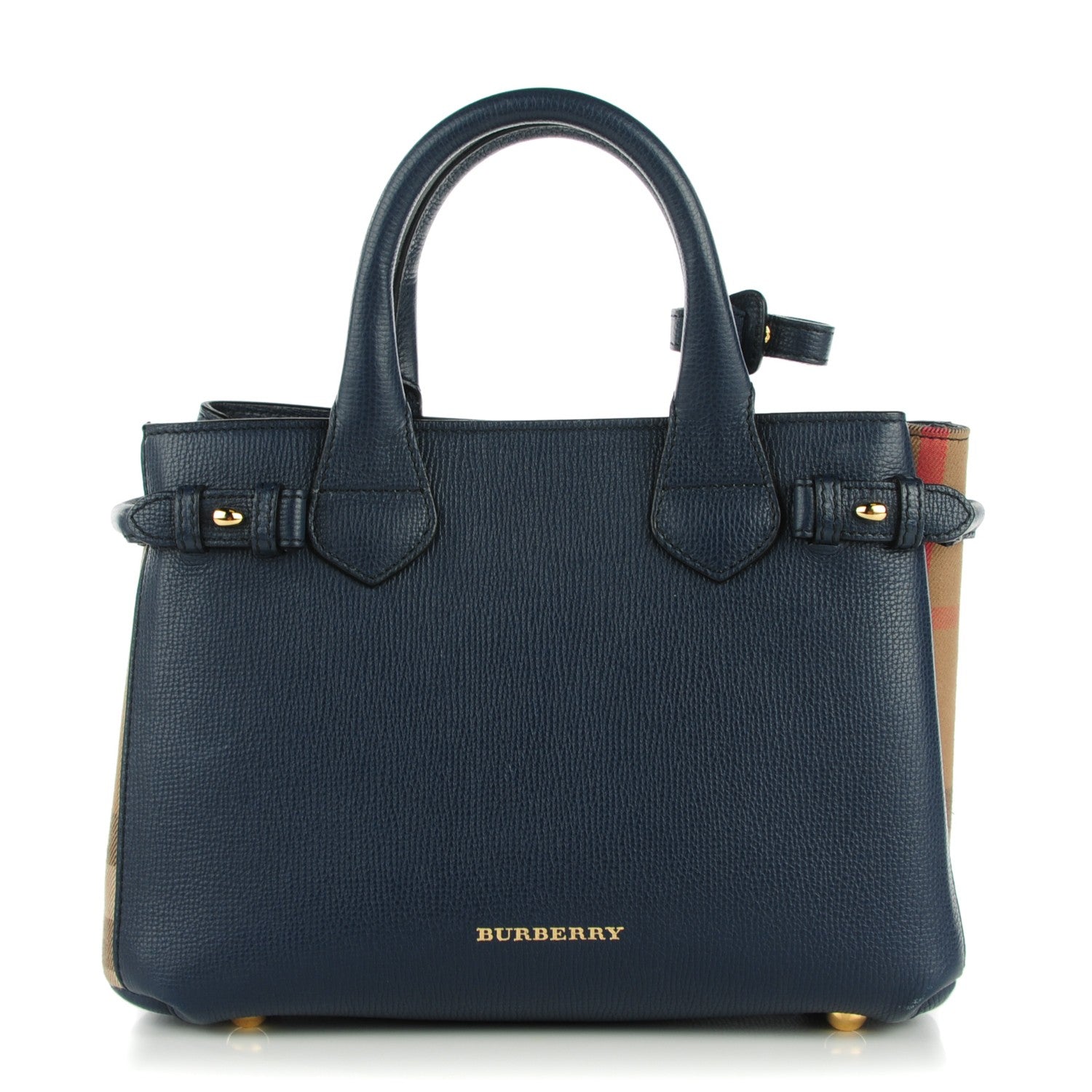 Burberry Grainy Calfskin House Check Small Banner Tote Ink Blue 1 of 9