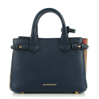 Burberry Grainy Calfskin House Check Small Banner Tote Ink Blue 1 of 9