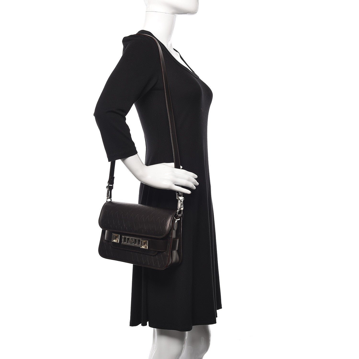Proenza Schouler Diamond Calfskin Embossed Mini PS11 Classic Shoulder Bag Dark Brown 2 of 11