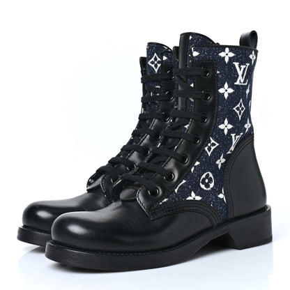 Louis Vuitton Denim Calfskin Metropolis Flat Ranger Boot 39 Navy Blue 3 of 8
