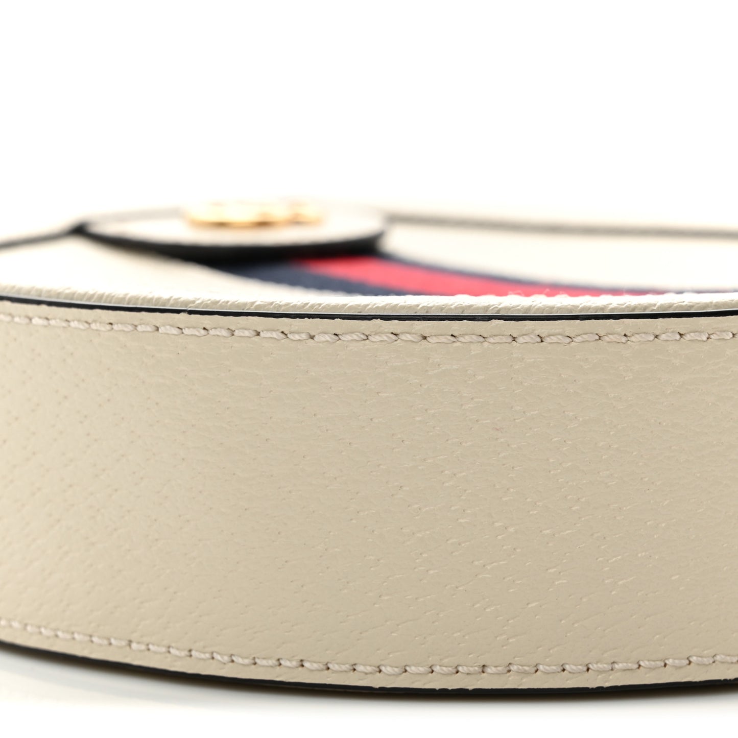 Textured Calfskin Web Mini Ophidia Round Shoulder Bag Mystic White