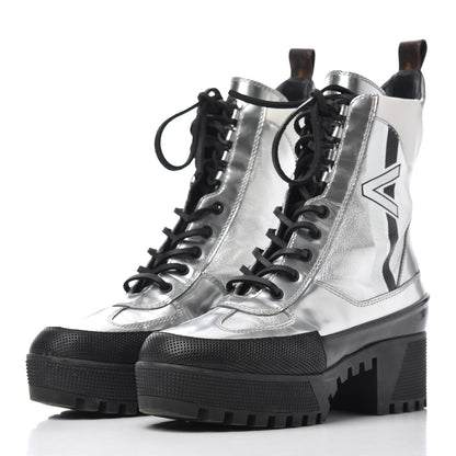 Louis Vuitton Patent Calfskin Spaceship Laureate Platform Desert Boots 37.5 Silver 3 of 21