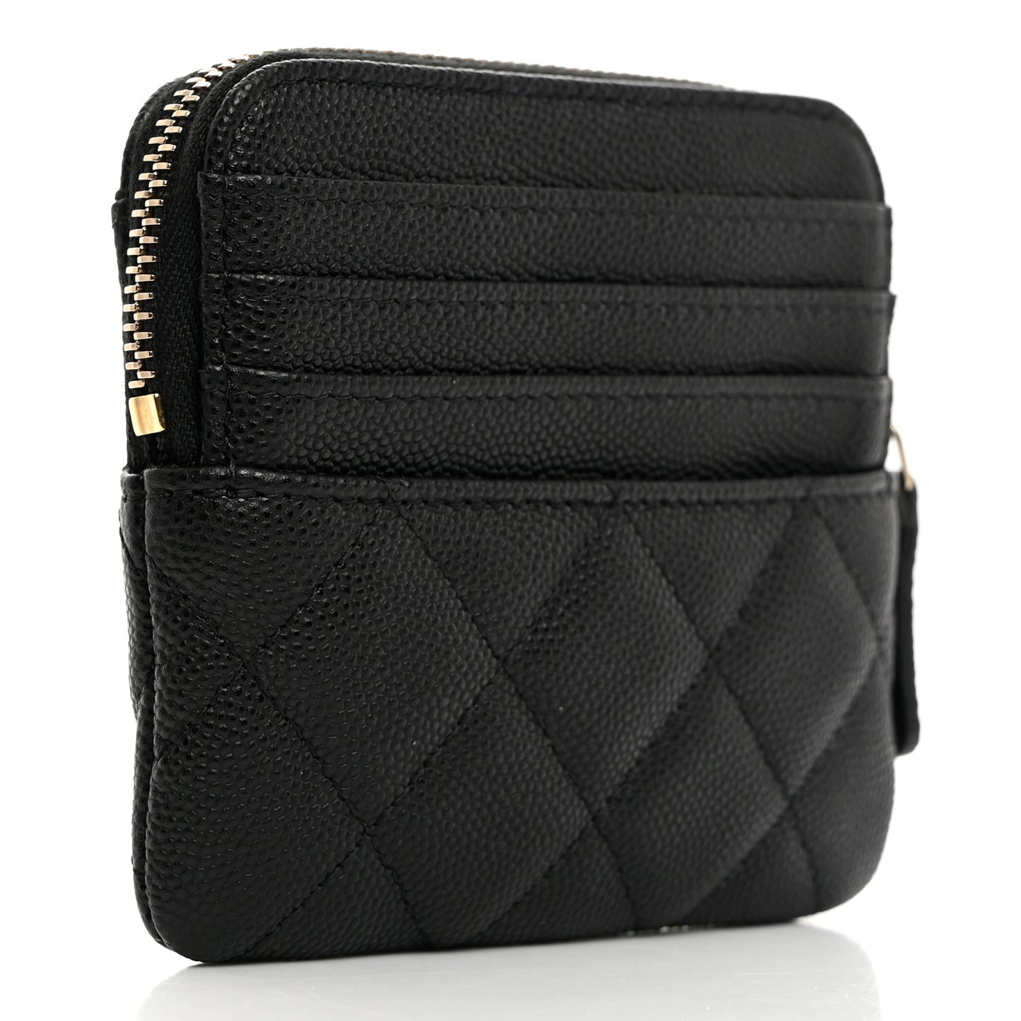 Caviar Quilted Zip Card Holder Wallet Black