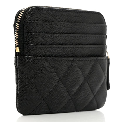 Chanel Caviar Quilted Zip Card Holder Wallet Black 3 of 8