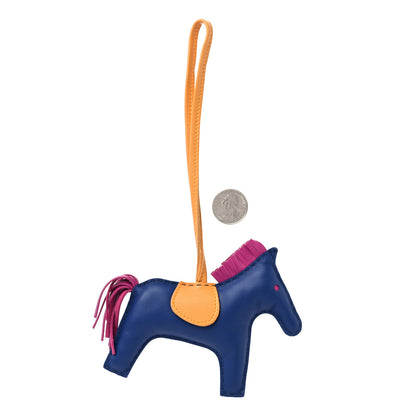 Hermes Milo Lambskin Grigri Rodeo Horse Bag Charm MM Bleu Saphir Rose Pourpre Naturel Bouton D'Or 2 of 4
