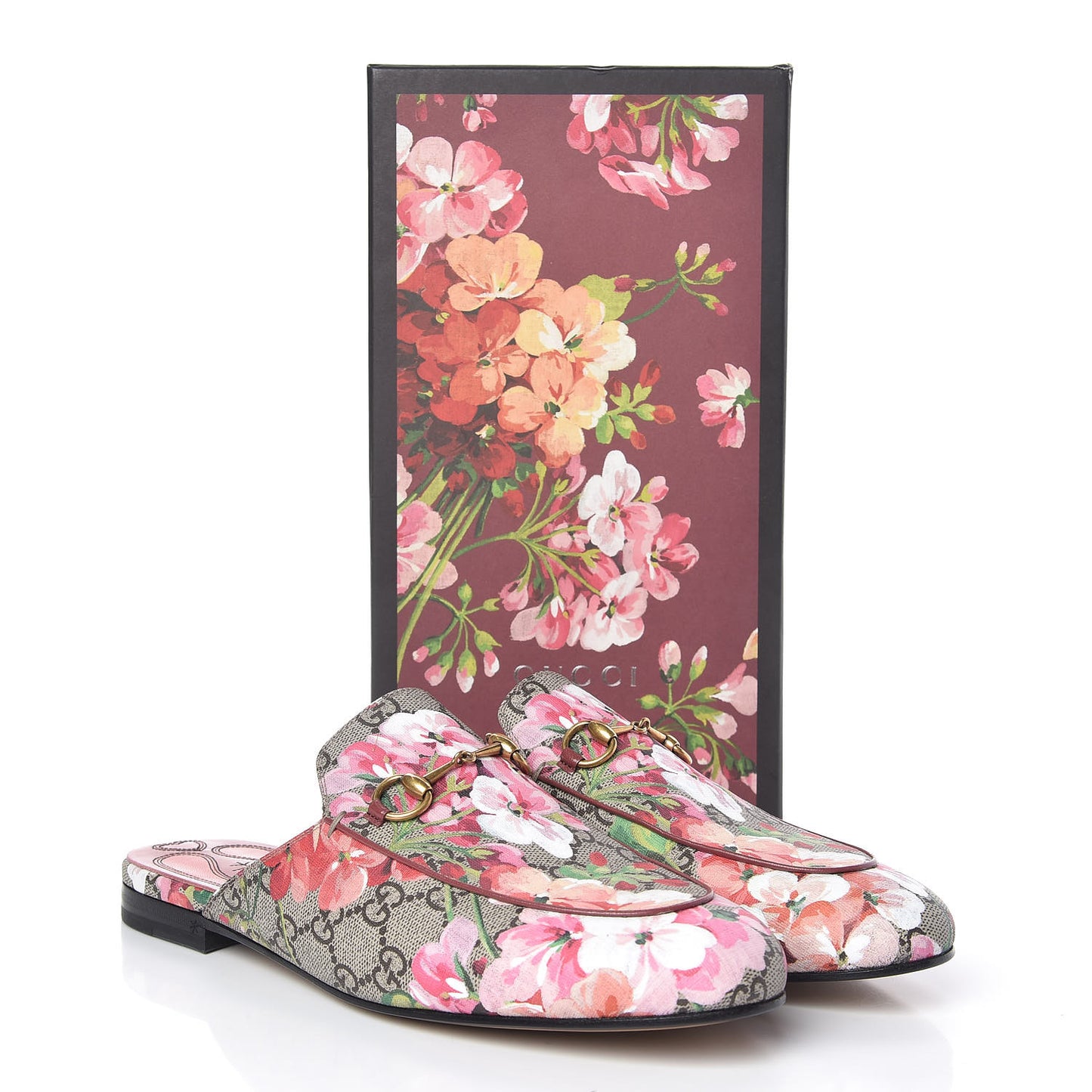 GG Supreme Monogram Blooms Womens Princetown Slippers 40.5 Beige Multicolor Dry Rose