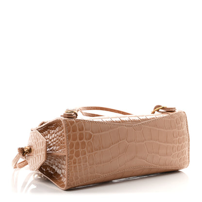 Balenciaga Shiny Supple Calfskin Crocodile Embossed Neo Classic Gold Hardware Mini City Nude Beige 6 of 9