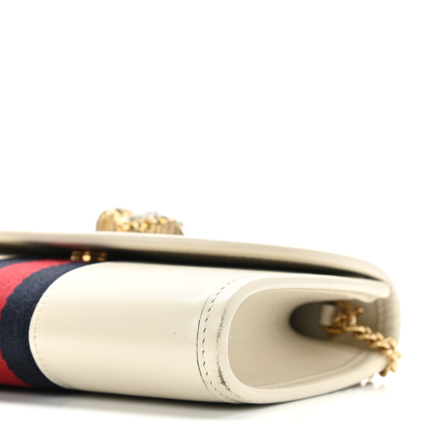 Textured Calfskin Web Mini Rajah Slim Flap Shoulder Bag Mystic White
