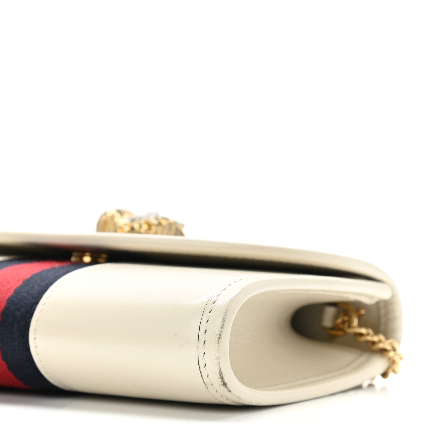 Gucci Textured Calfskin Web Mini Rajah Slim Flap Shoulder Bag Mystic White 10 of 11