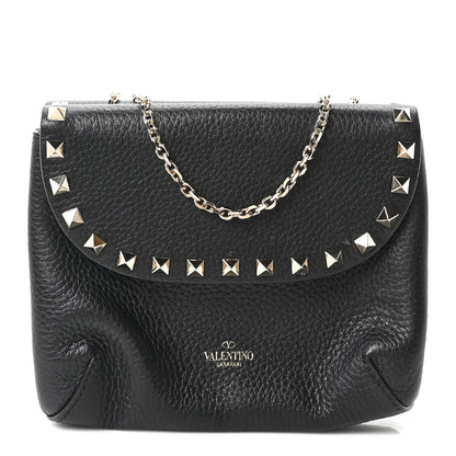 Valentino Garavani Pebbled Calfskin Rockstud Double Pocket Chain Crossbody Black 1 of 9