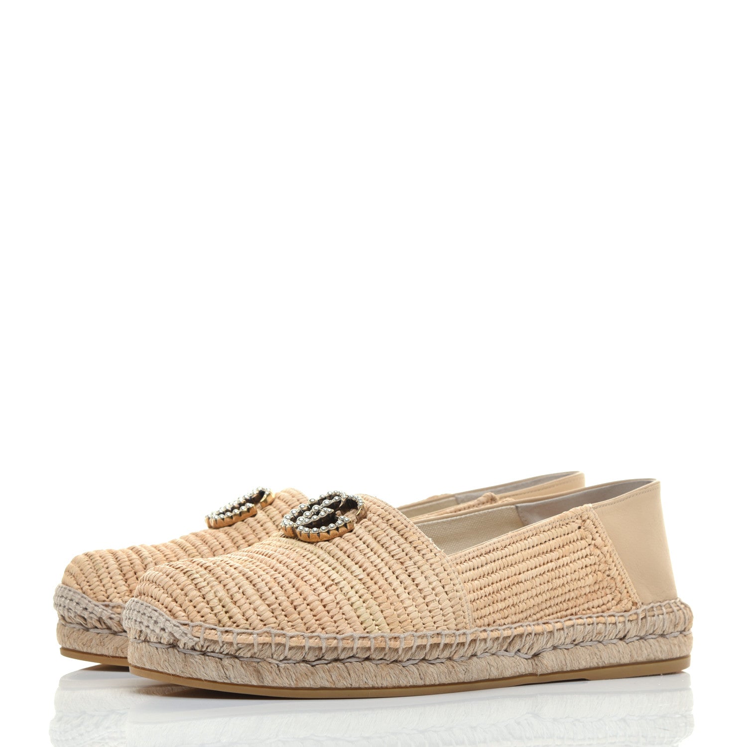 Gucci Raffia Pearly GG Marmont Espadrilles 38.5 Naturale Sand Storm 3 of 8