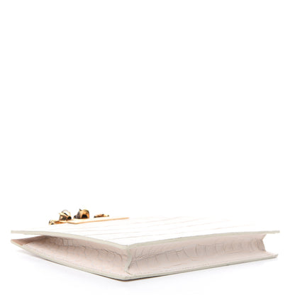 Alexander McQueen Calfskin Crocodile Embossed Knuckle Flat Clutch Ivory 3 of 10