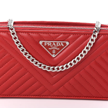 Prada Nappa Impunture Diagramme Mini Double Zip Chain Crossbody Bag Fuoco 8 of 10