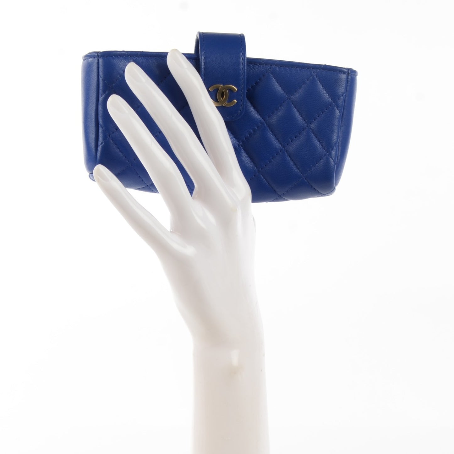 Lambskin Quilted Mini Phone Holder Clutch Dark Blue