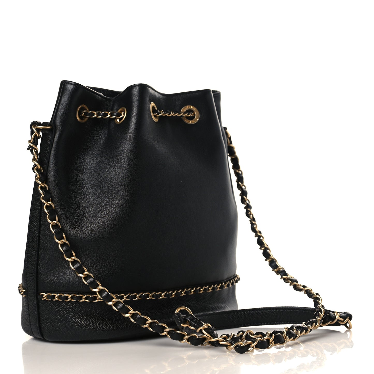 Lambskin Caviar Lovely Chains Drawstring Bag Black