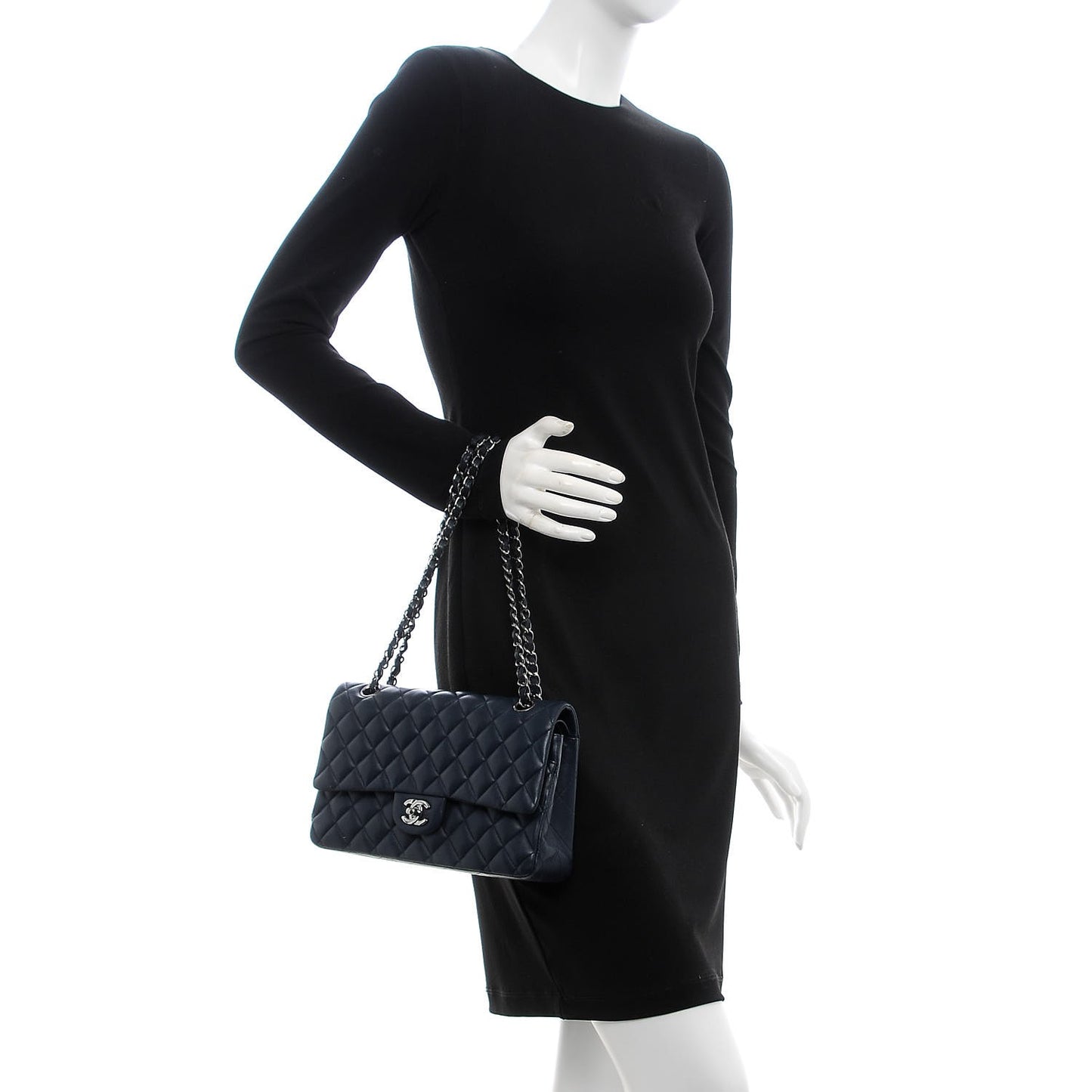 Lambskin Quilted Medium Double Flap Dark Blue