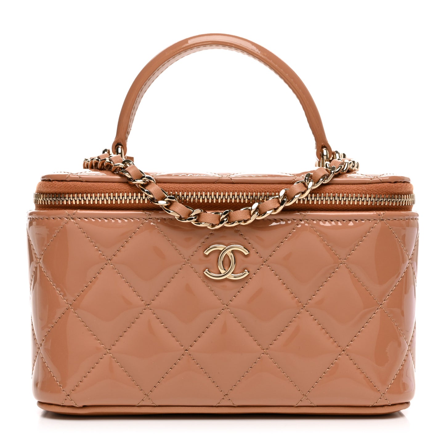 Patent Quilted Pick Me Up Vanity Case Dark Beige