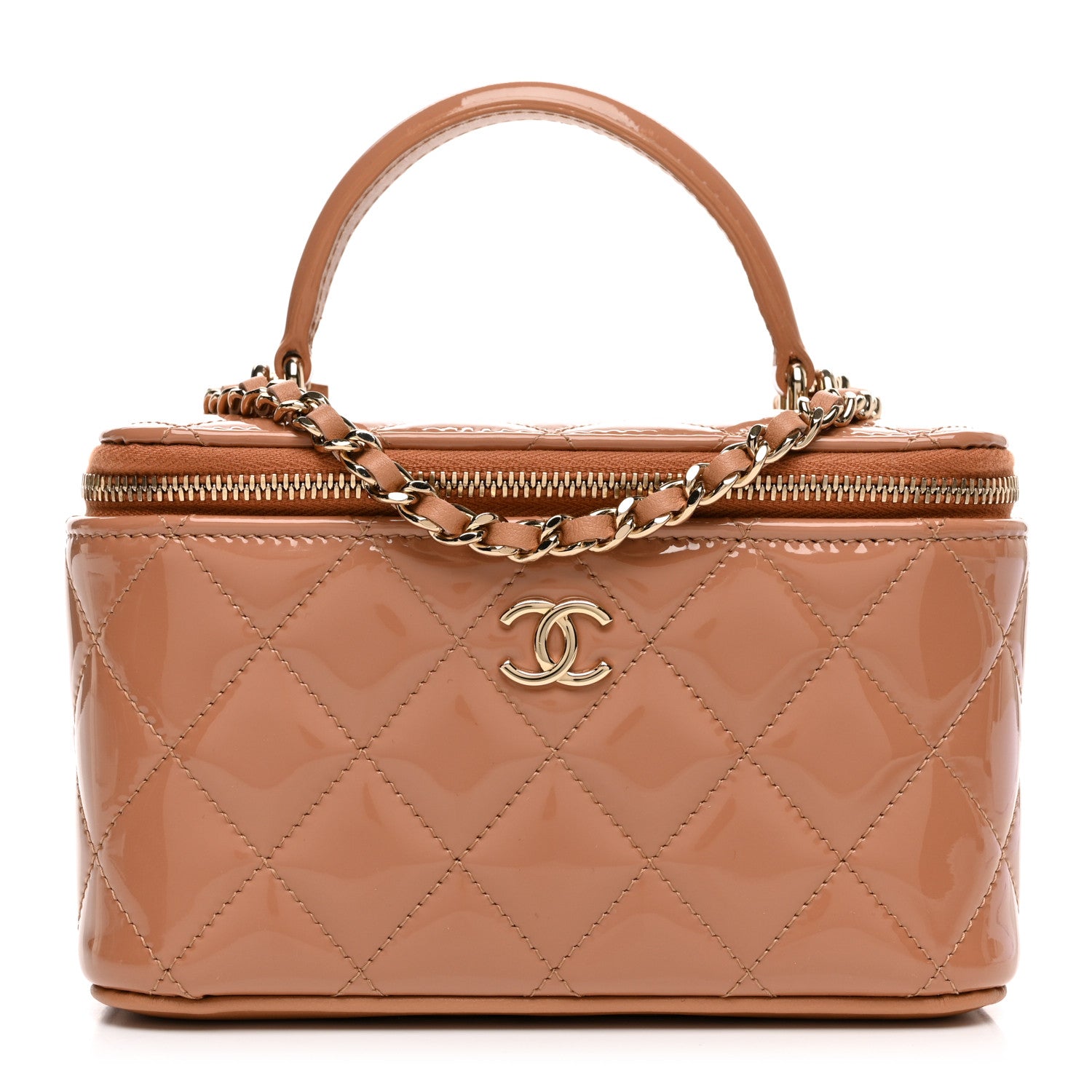 Chanel Patent Quilted Pick Me Up Vanity Case Dark Beige 1 of 10