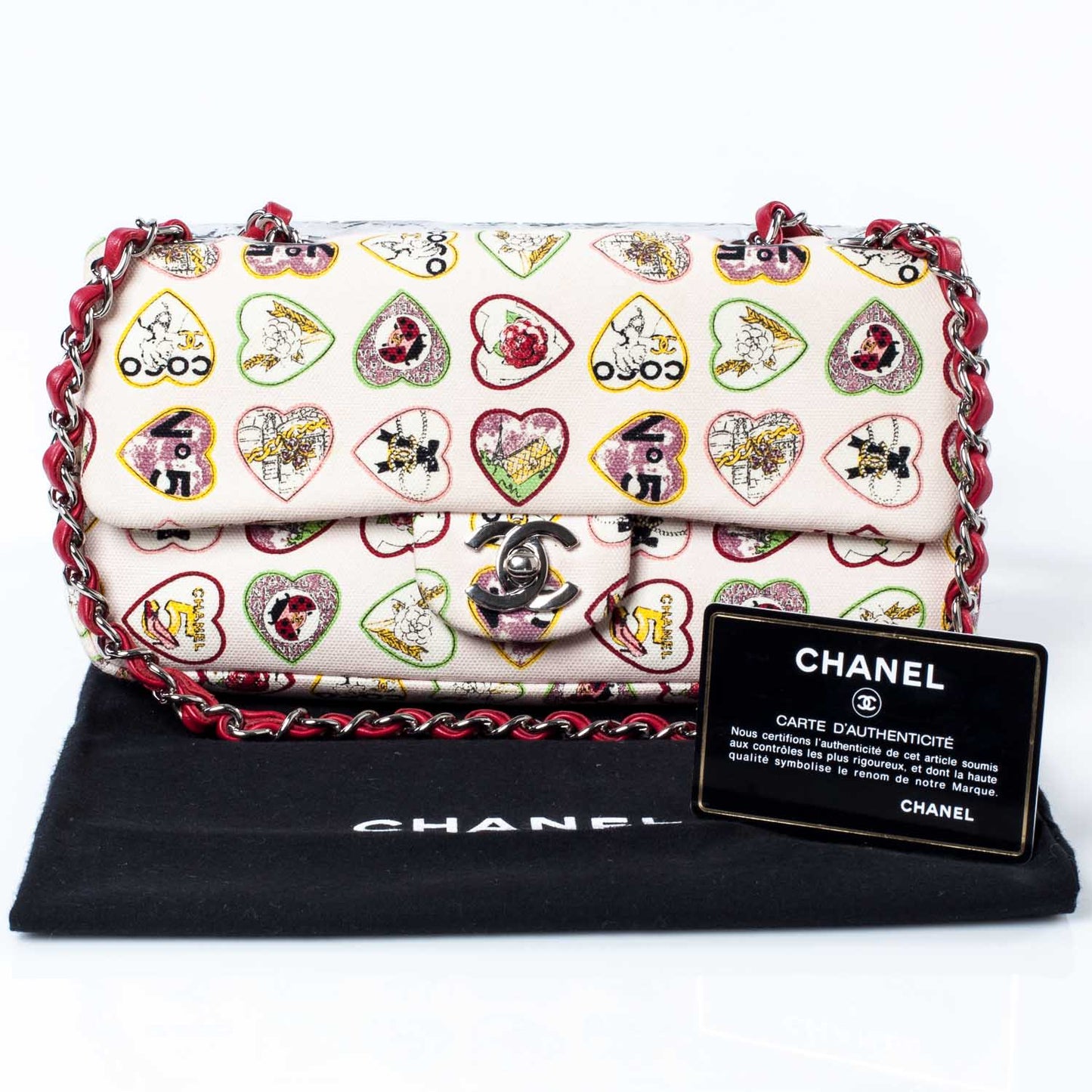 Canvas Coco Hearts Small Flap Bag