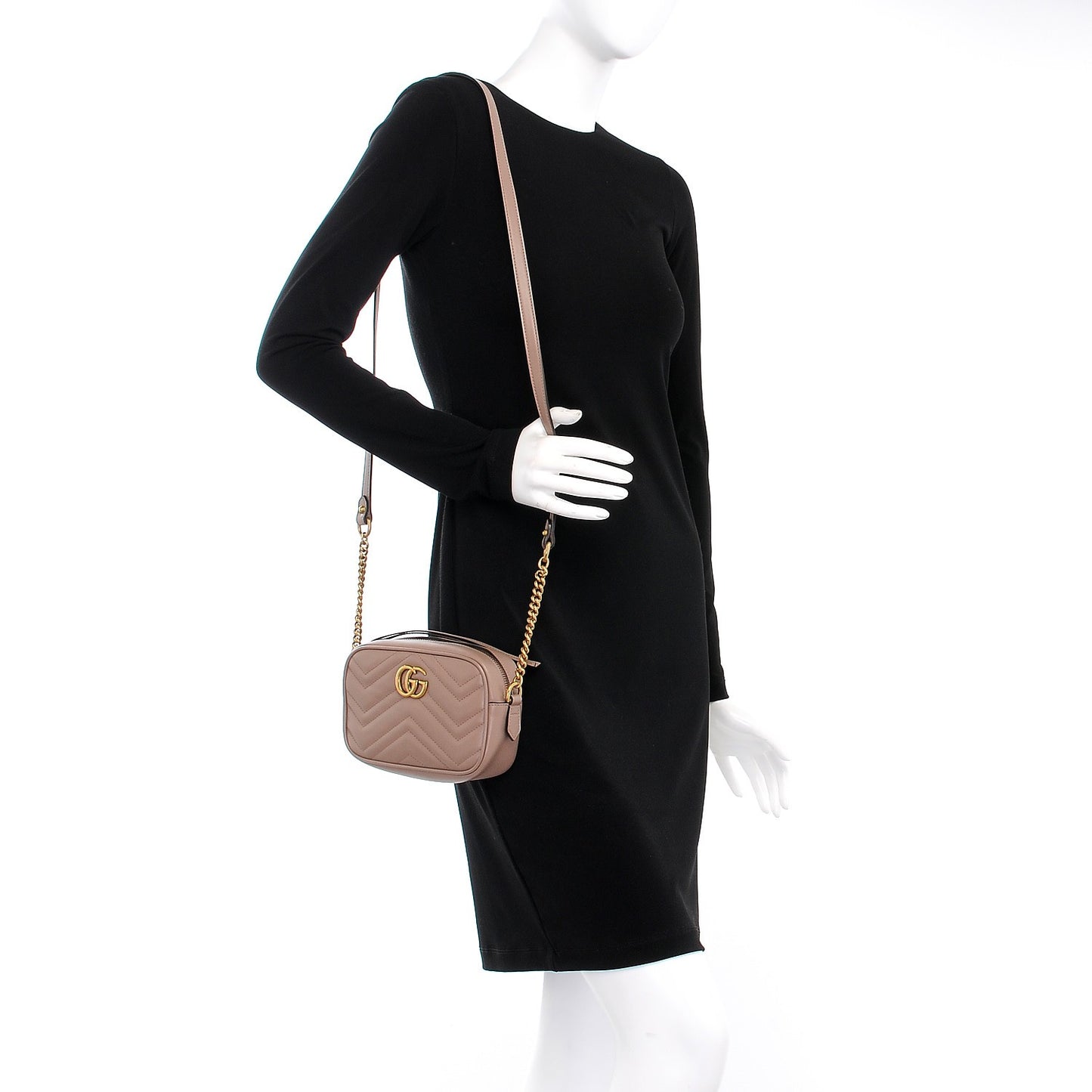 Calfskin Matelasse Mini GG Marmont Chain Shoulder Bag Nude