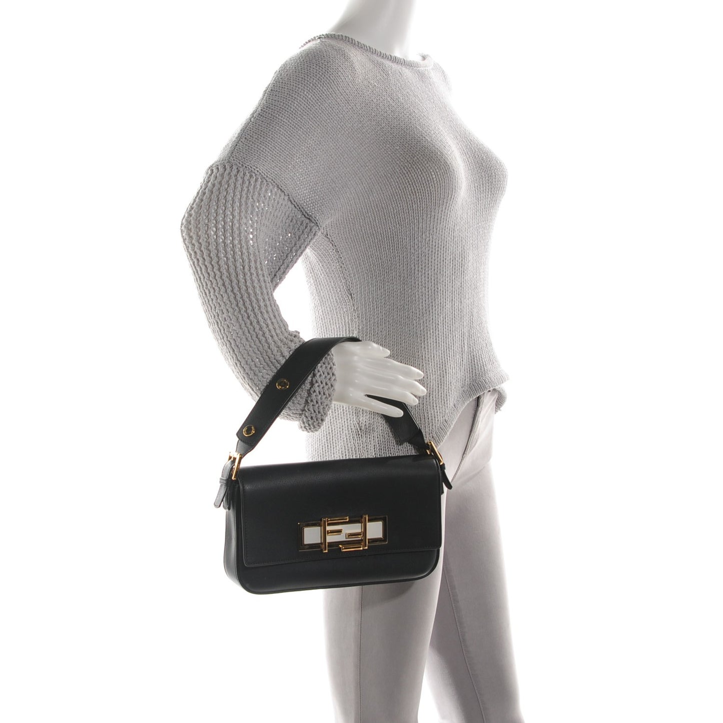 Vitello Dolce Bi-Color 3Baguette Shoulder Bag Black White