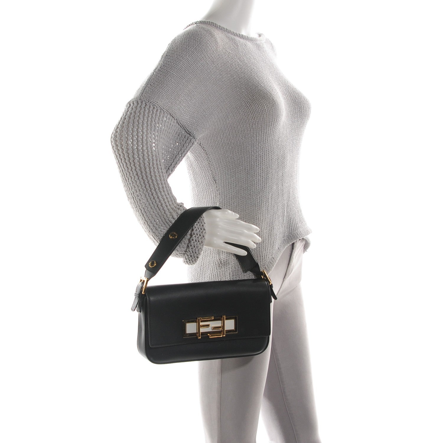 Fendi Vitello Dolce Bi-Color 3Baguette Shoulder Bag Black White 2 of 9