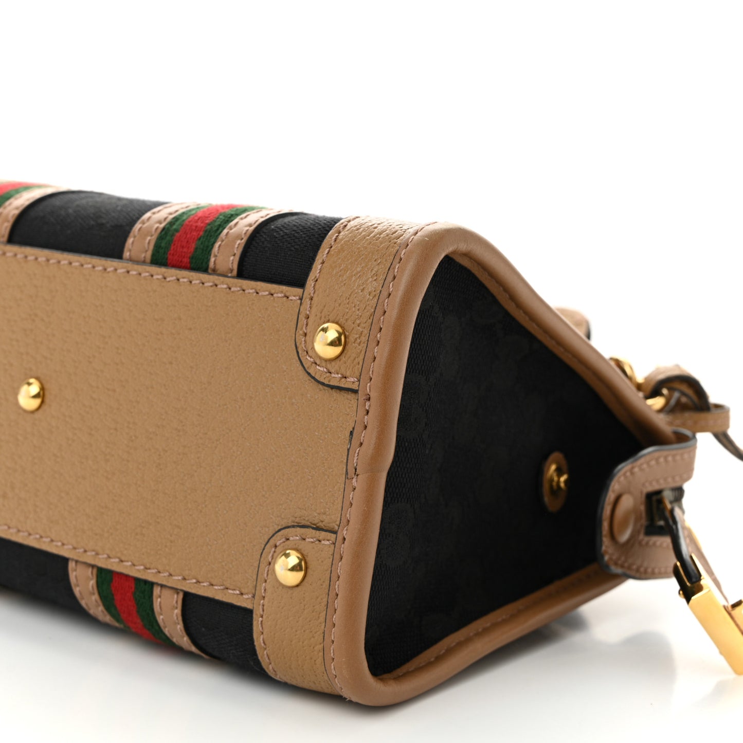 Monogram Textured Dollar Calfskin Web Mini Bauletto Duffle Top Handle Bag Black Koi Beige