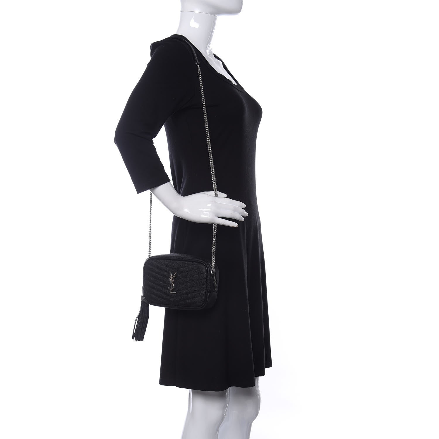 Saint Laurent Grain De Poudre Matelasse Monogram Mini Lou Camera Bag Black 3 of 20