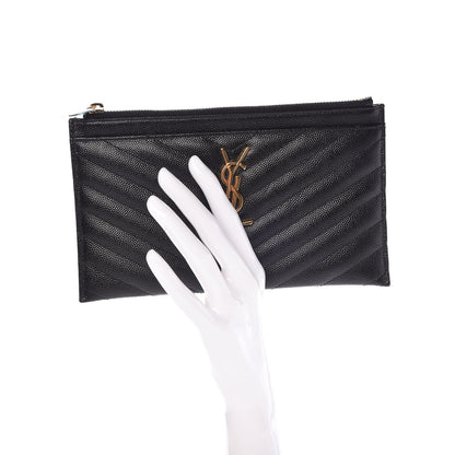 Saint Laurent Grain De Poudre Chevron Monogram Bill Pouch Black 2 of 8