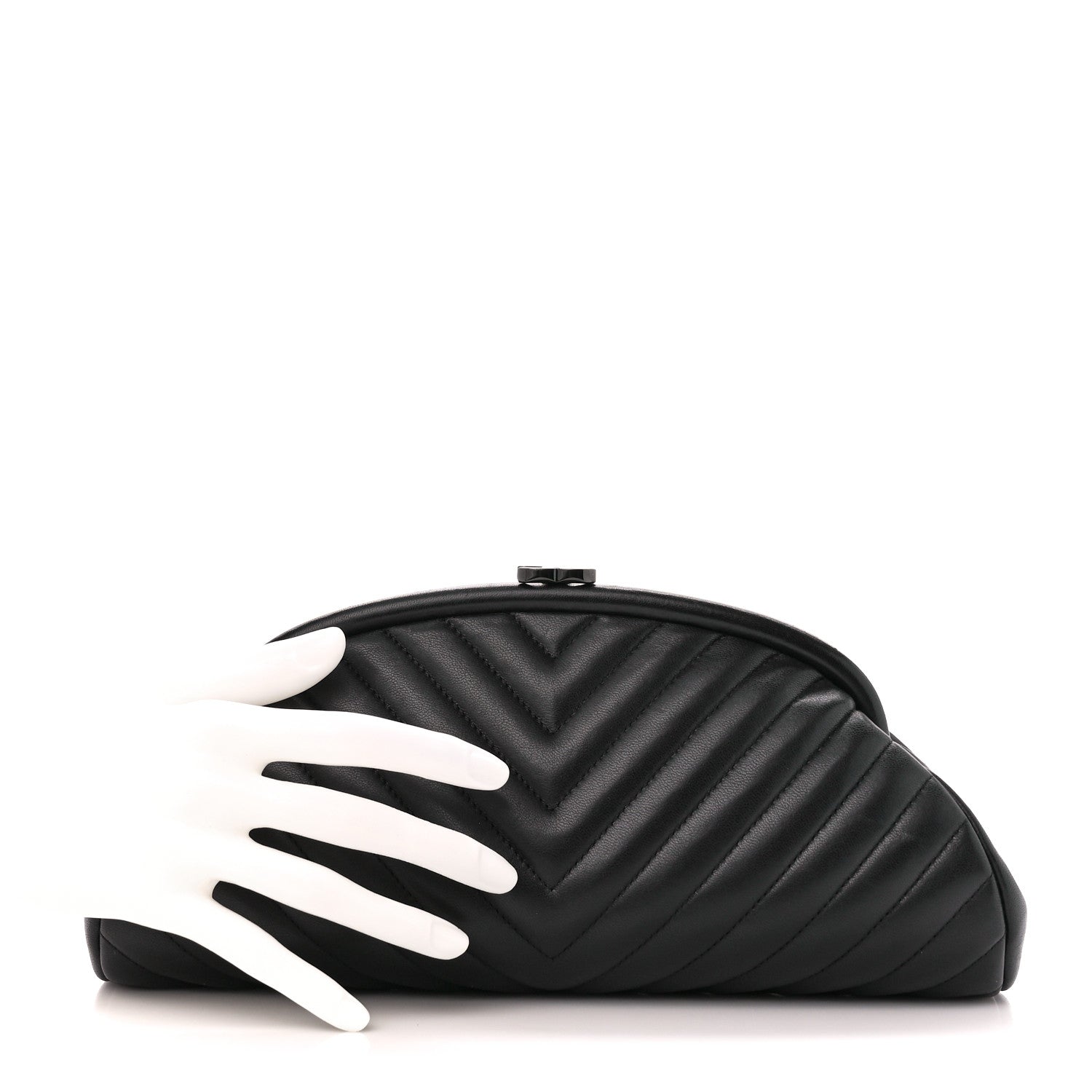 Chanel Lambskin Chevron Quilted Timeless Clutch Black 2 of 10