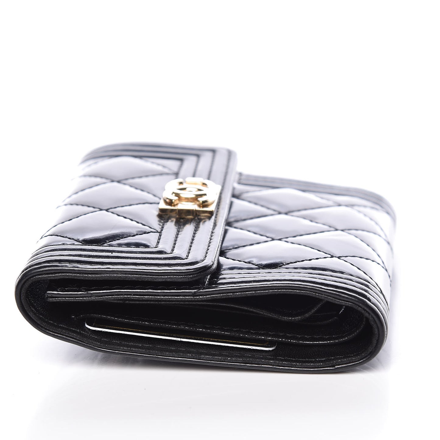 Patent Quilted Compact Boy Wallet Black