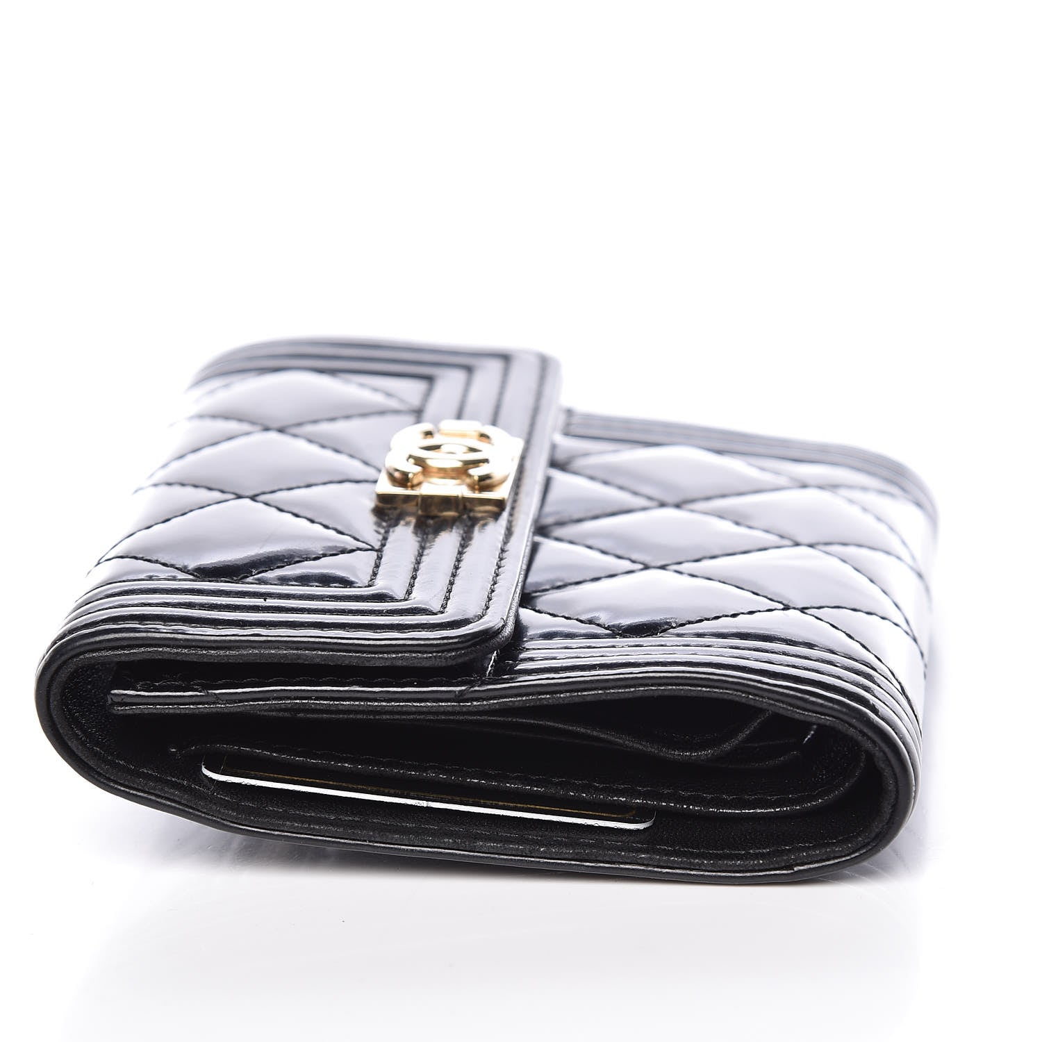 Chanel Patent Quilted Compact Boy Wallet Black 12 of 19