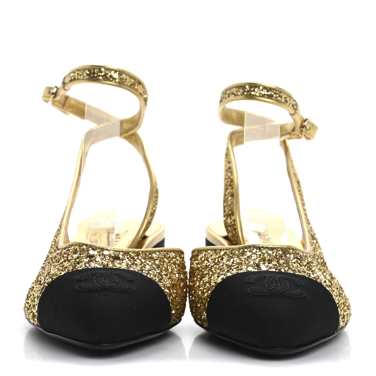 Glitter Grosgrain Cap Toe CC Slingback Pumps 37 Gold Black