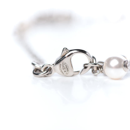 Chanel Pearl Crystal CC Bracelet Silver Pearly White 4 of 4