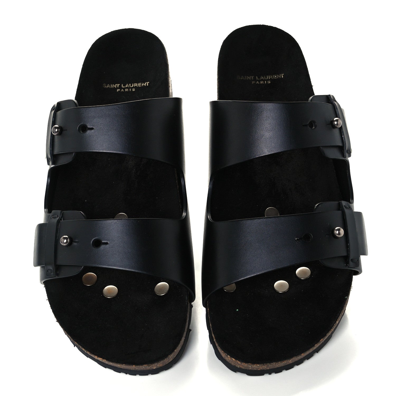Saint Laurent Calfskin Mens Jimmy Cross Slides 44 Black 5 of 11