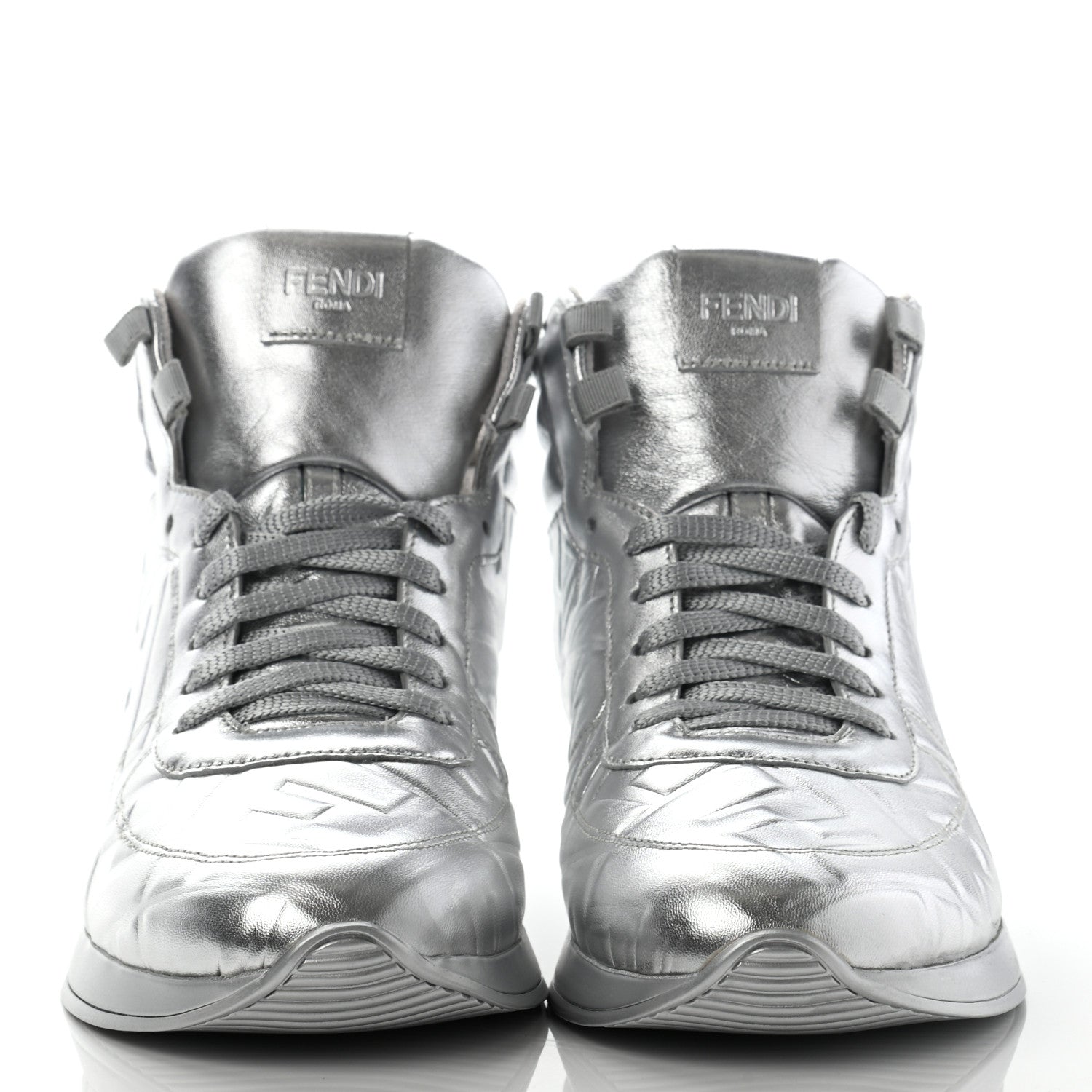 Fendi Metallic Nappa Macro FF Embossed High Top Sneakers 39 Silver 2 of 9