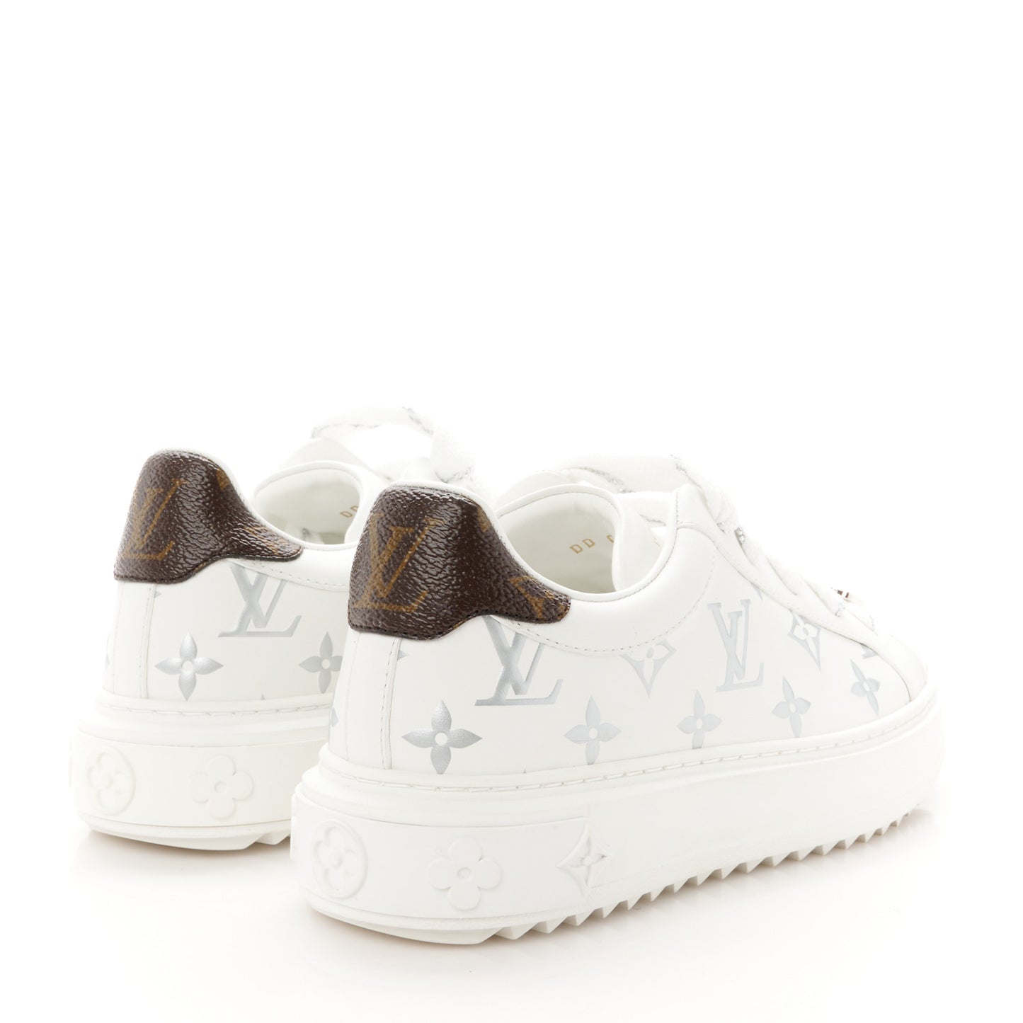 Calfskin Monogram Debossed Time Out Sneakers 36 White Silver