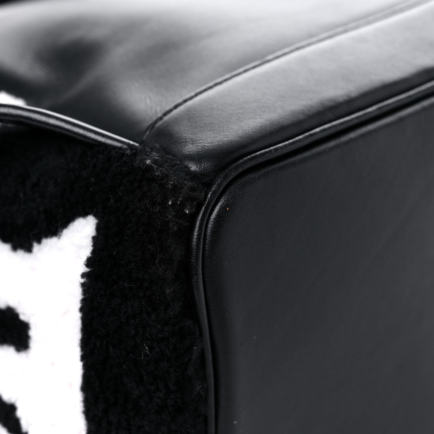 MCM Shearling Contrast Logo Stark Backpack Black White 10 of 13