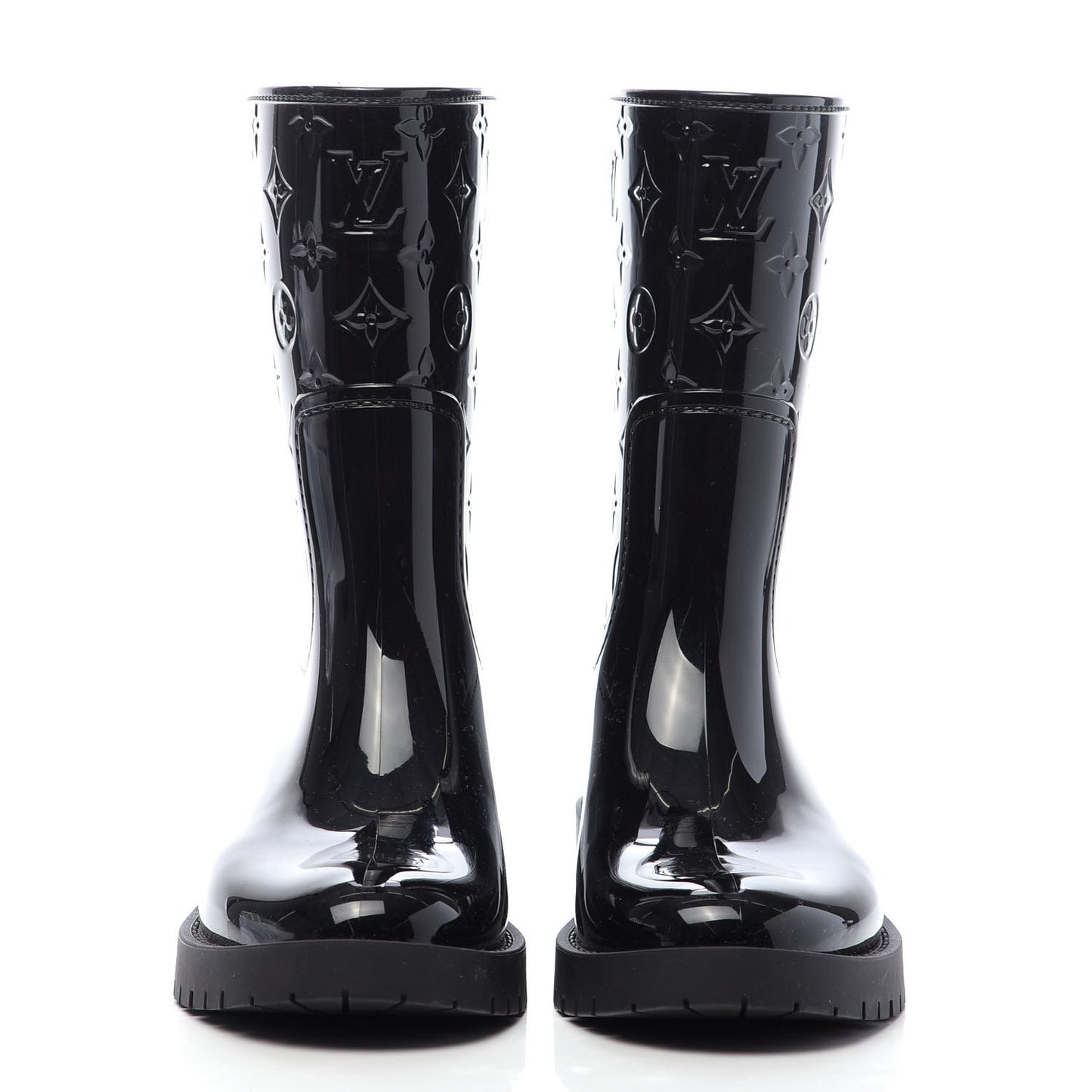 Rubber Embossed Monogram Drops Flat Half Boots 36 Black