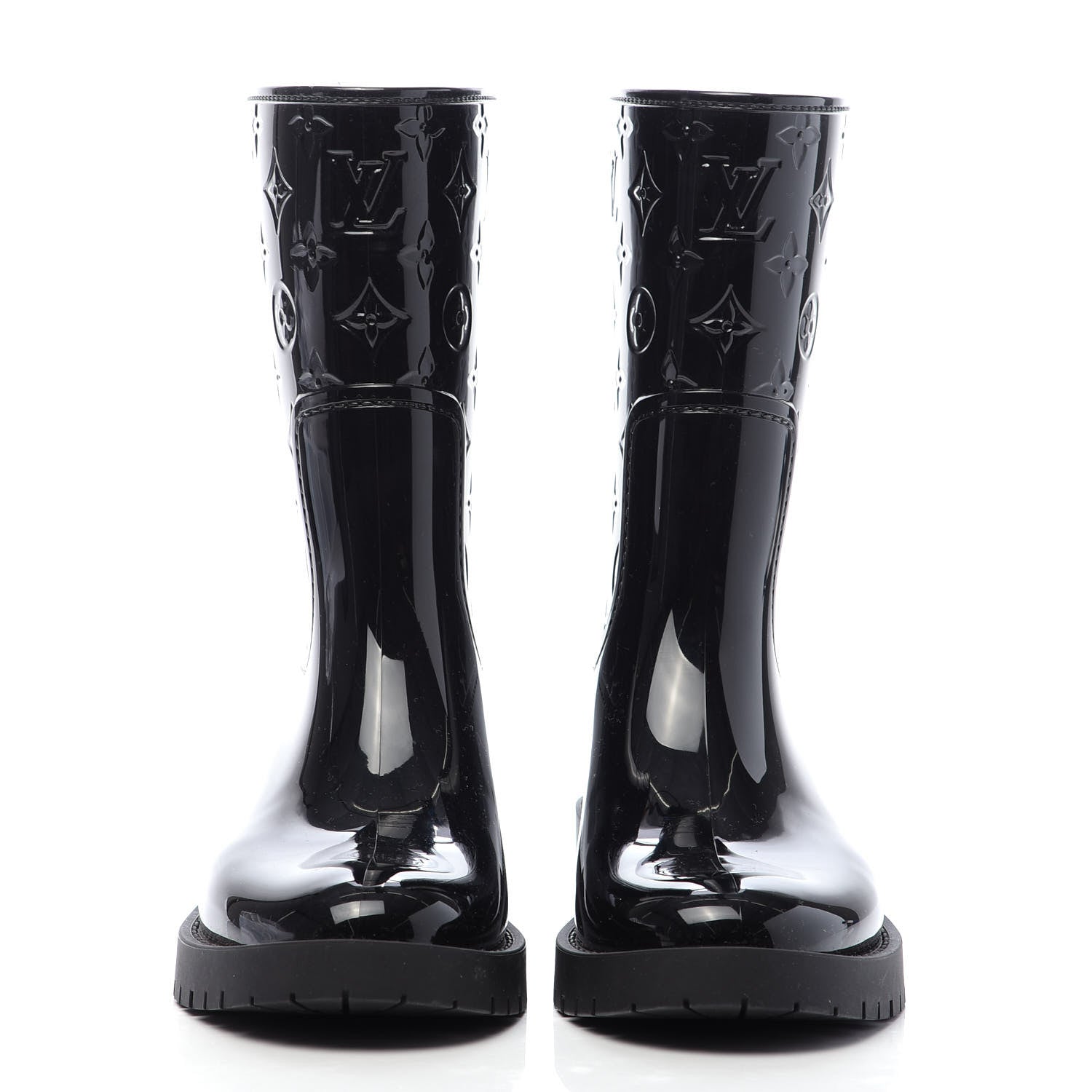 Louis Vuitton Rubber Embossed Monogram Drops Flat Half Boots 36 Black 2 of 7