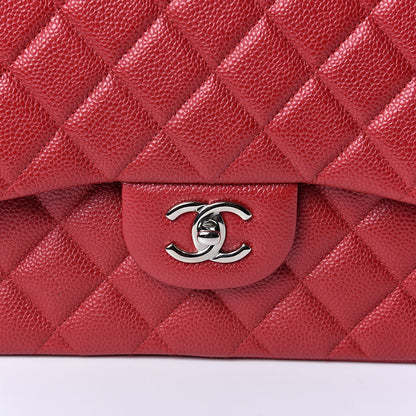Chanel Caviar Quilted Jumbo Double Flap Red 10 of 11
