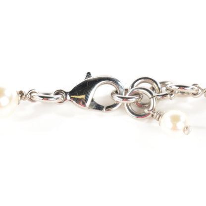 Chanel Graduated Pearl Crystal CC Long Necklace Silver 5 of 7